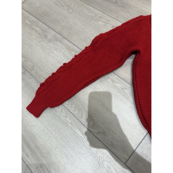 Vintage LL Bean Cardigan Cable Knit Sweater Wool Fisherman |. Red | Size 42 - L - Picture 5 of 14